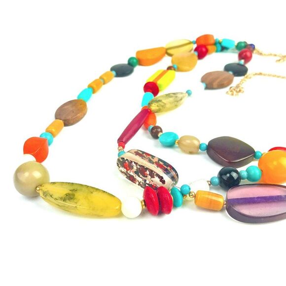 COLORFUL 3 Strand Mixed Media Bead Statement Necklace 135MM1 - Picture 6 of 12